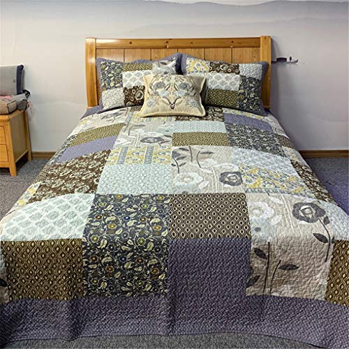 ADGAI 3 Stück Patchwork Quilt Tagesdecken Shabby Chic Gelb Blau Blumenmuster Patchwork Tagesdecken mit 2 Kissenbezügen Leichte weiche Quilt-Tagesdecken 230x250 cm von ADGAI