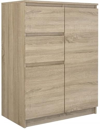 ADGO 2D2S Kommode mit 2 Schubladen und 2 Schränken 40x70x97cm, Schrank für Kleidung, Kleiderschrank, Klassischer Schrank mit Regalen, Tief Freistehend Platzsparend (Sonoma)(Versand in 2 Paketen) von ADGO