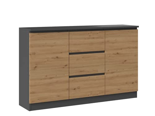 ADGO 2D3S Anthrazit/Artisan kommode mit schubladen und 2 Türen Kommode 120cm breit x 75cm höh x 40cm tief, Sideboard Schlafzimmer Kleiderschrank Kommode Schrank mit Regalen (Versand in 2 Packs) von ADGO