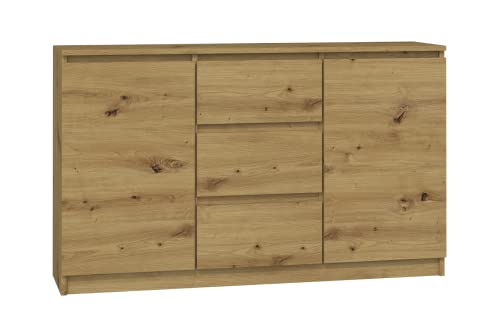 ADGO 2D3S Artisan Eiche kommode mit schubladen und 2 Türen Kommode 120cm breit x 75cm höh x 40cm tief, Sideboard Schlafzimmer Kleiderschrank Kommode Schrank mit Regalen (Versand in 2 Packs) von ADGO
