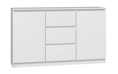 ADGO 2D3S Weiße kommode mit schubladen und 2 Türen Kommode 120cm breit x 75cm höh x 40cm tief, Sideboard Schlafzimmer Kleiderschrank Kommode Klassischer Schrank mit Regalen (Versand in 2 Packs) von ADGO