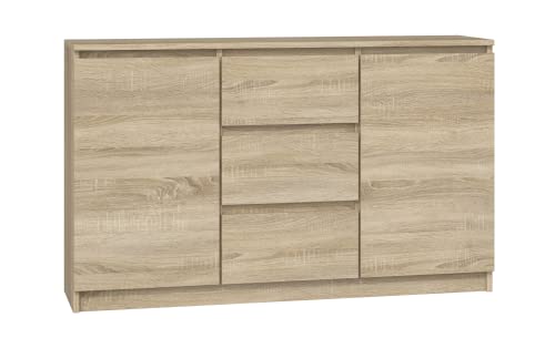 ADGO 2D3S Sonoma eiche kommode mit schubladen und 2 Türen Kommode 120cm breit x 75cm höh x 40cm tief, Sideboard schlafzimmer Kleiderschrank Kommode Klassischer Schrank mit Regalen (Versand in 2 Packs) von ADGO