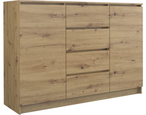 ADGO 2D4S 120 Kommode mit 4 Schubladen und 2 Schränken 120x97x40cm, Klassischer Schrank mit Regalen für Schlafzimmer, Wohnzimmer, Tief Freistehend Platzsparend (Versand in 2 Packs) (Artisan Eiche) von ADGO