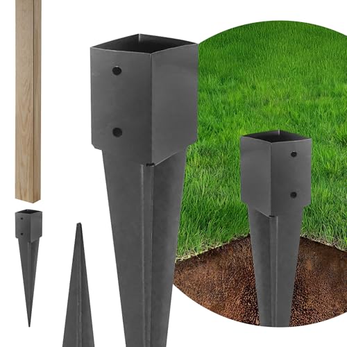 ADGO - 2er Set - Einschlagbodenhülse, Pfostenträger für Holzpfosten - 120x750mm - Quadratische Basis - Bodenhülse Stahl Feuerverzinkt - Stabile Pfostenanker Außenbereich - Robustes Metall - Graphit ADGO - 2er Set - Einschlagbodenhülse, Pfostenträger für Holzpfosten - 120x750mm - Quadratische Basis - Bodenhülse Stahl Feuerverzinkt - Stabile Pfostenanker Außenbereich - Robustes Metall - Graphit von ADGO