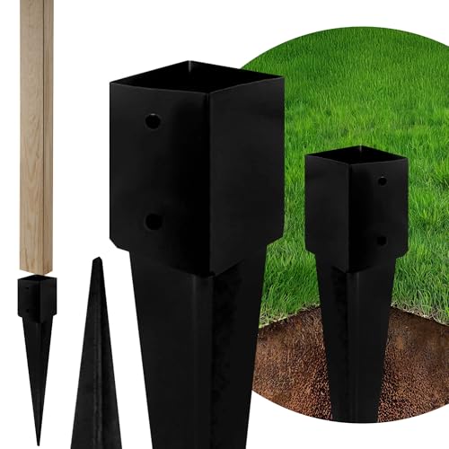ADGO - 2er Set - Einschlagbodenhülse, Pfostenträger für Holzpfosten - 120x750mm - Quadratische Basis - Bodenhülse Stahl Feuerverzinkt - Stabile Pfostenanker Außenbereich - Robustes Metall - Schwarz von ADGO
