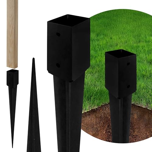 ADGO - 2er Set - Einschlagbodenhülse, Pfostenträger für Holzpfosten - 60x750mm - Quadratische Basis - Bodenhülse Stahl Feuerverzinkt - Stabile Pfostenanker Außenbereich - Robustes Metall - Schwarz von ADGO