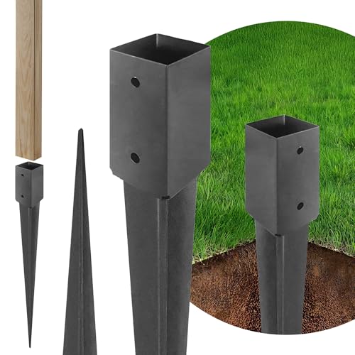 ADGO - 2er Set - Einschlagbodenhülse, Pfostenträger für Holzpfosten - 80x750mm - Quadratische Basis - Bodenhülse Stahl Feuerverzinkt - Stabile Pfostenanker Außenbereich - Robustes Metall - Graphit ADGO - 2er Set - Einschlagbodenhülse, Pfostenträger für Holzpfosten - 80x750mm - Quadratische Basis - Bodenhülse Stahl Feuerverzinkt - Stabile Pfostenanker Außenbereich - Robustes Metall - Graphit von ADGO