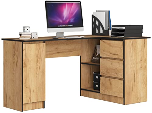 ADGO B20 CLP Computertisch Eckschreibtisch 155x77x85 cm, Schreibtisch, Regal mit Stauraum, Arbeitstisch Bürotisch L-förmiger, Platzsparender (Versand in 2 Paketen) (Recht, Craft Eiche) von ADGO