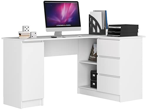 ADGO B20 CLP Computertisch Eckschreibtisch 155x77x85 cm, Schreibtisch, Regal mit Stauraum, Arbeitstisch Bürotisch L-förmiger, Platzsparender (Versand in 2 Paketen) (Recht, Weiß) von ADGO