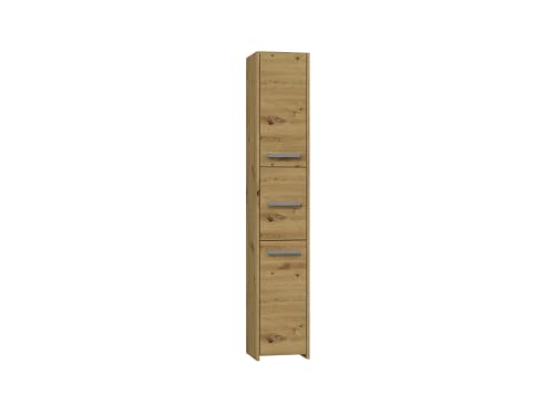 ADGO Badhochschrank 30x30x170cm, Hochschrank, Schmales Badezimmerregal, Badezimmer Regal Schrank, Bad Badregal, Badmöbel, Aufklappbare und Abschließbare Schränke, Eng, Freistehend (S33, Artisan Eiche) von ADGO