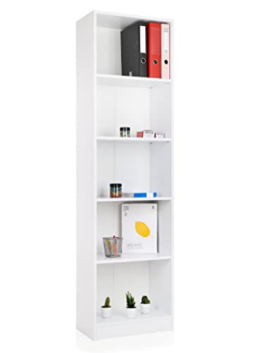 ADGO Schmales Bücherregal Weiß mit Trennwänden, 40 x 30 x 182 cm, Bücherregal hoch, offenes Standregal, Regal Schmal Hoch, Büroregal, Ordnerregal, Büromöbel, Wandregal, Bookcase, Regal von ADGO