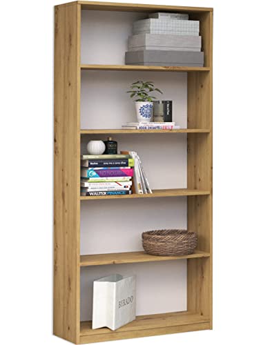 ADGO Schmales Bücherregal Artisan Eiche mit Trennwänden, 80 x 30 x 182 cm, Bücherregal hoch, offenes Standregal, Regal Schmal Hoch, Büroregal, Ordnerregal, Büromöbel, Wandregal, Bookcase, Regal von ADGO