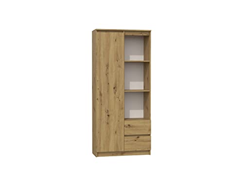 ADGO Bücherregal mit mit Türen und Fächern, Schrank, Aufbewahrungsregal, Standregal, Büroregal, Ordnerregal Aktenregal, Büromöbel, Wandregal Raumteiler (Versand in 2 Paketen)(RS-80 Bily Artisan Eiche) von ADGO