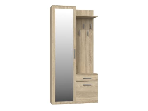 ADGO Duo 3in1 Flur Set Flurmöbel-Set, Kleiderschränke, Spiegel und Kleiderbügel und Schuhschrank, Flurgarderoben, Kompaktgarderobe für Ihren Eingangsbereich (Versand in 2 Packungen) (Sonoma) von ADGO