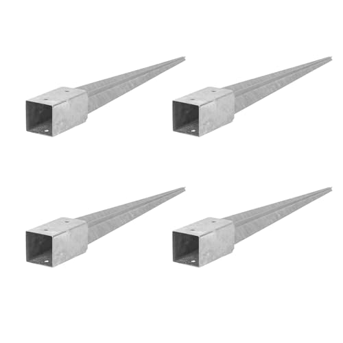 ADGO Einschlagbodenhülse - 4er Set Pfostenträger 100x100 Länge 750 mm - Zaunpfostenträger - Bodenanker für Holzpfosten - Feuerverzinkt - Einschlaghülse - Einschlagbodenhülse - Anker von ADGO