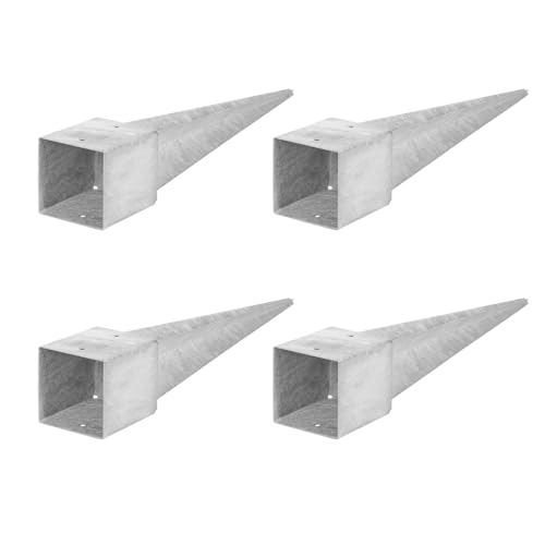 ADGO Einschlagbodenhülse - 4er Set Pfostenträger 120x120 Länge 750 mm - Zaunpfostenträger - Bodenanker für Holzpfosten - Feuerverzinkt - Einschlaghülse - Einschlagbodenhülse - Anker von ADGO