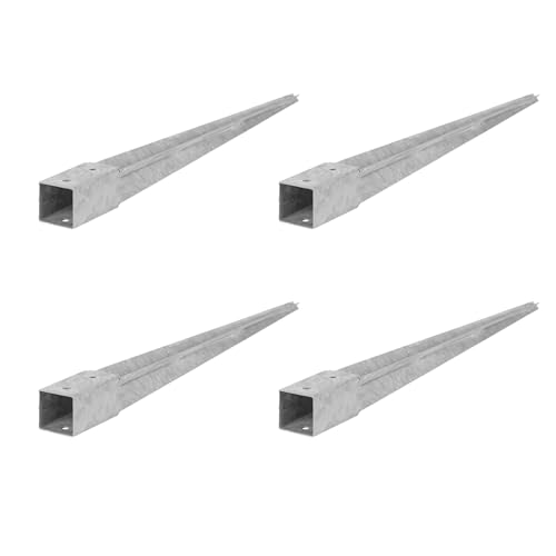 ADGO Einschlagbodenhülse - 4er Set Pfostenträger 60x60 Länge 750 mm - Zaunpfostenträger - Bodenanker für Holzpfosten - Feuerverzinkt - Einschlaghülse - Einschlagbodenhülse - Anker von ADGO
