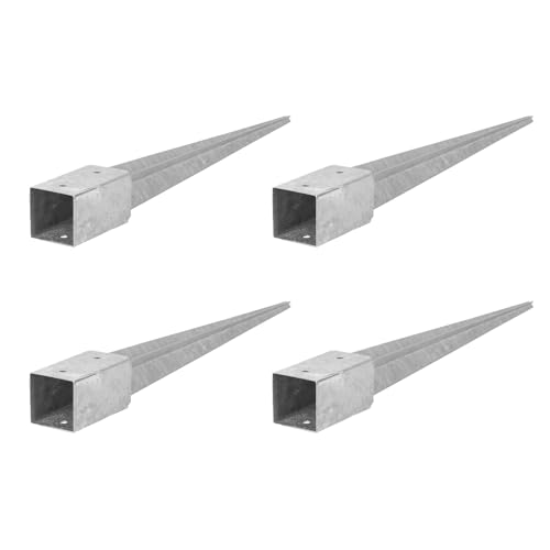 ADGO Einschlagbodenhülse - 4er Set Pfostenträger 70x70 Länge 750 mm - Zaunpfostenträger - Bodenanker für Holzpfosten - Feuerverzinkt - Einschlaghülse - Einschlagbodenhülse - Anker von ADGO
