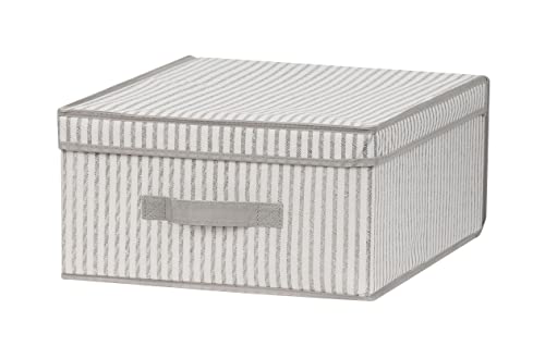 ADGO Florida Faltbox, Box mit Griff, Garderobenbox, Stoffbox, Softbox, Aufbewahrungbox und Organisationsbox, Kleiderbox, Kleiderschrankbox, Vliesstoff, Streifen Beige (36x48x19 cm, Mit Deckel) von ADGO