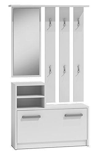 ADGO Garderobe Set Flur Weiß, Kompaktgarderobe, Flurgarderoben Set Modern, Garderobe Set, Kleiderschränke, Spiegel und Kleiderbügel und Schuhschrank, 6 Kleiderbügel für Kleidung und Mäntel von ADGO