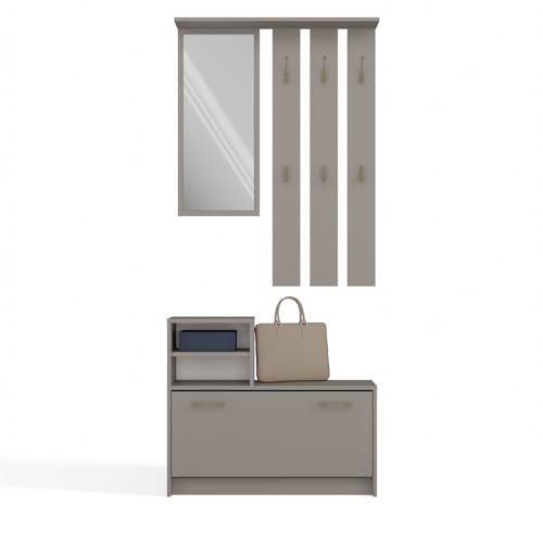 ADGO - Garderobenständer mit Spiegel, Kleiderständer Vera mit Schuhschrank - Sitzfläche, Garderobe für Flur - Offener Kleiderschrank - Höhe 180cm - Flurgarderobe Farbe Ton ADGO - Garderobenständer mit Spiegel, Kleiderständer Vera mit Schuhschrank - Sitzfläche, Garderobe für Flur - Offener Kleiderschrank - Höhe 180cm - Flurgarderobe Farbe Ton von ADGO