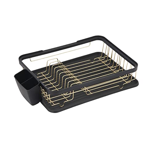 ADGO Geschirrtrockner 320 mm x 433 mm x 105 mm Modernes Design Pulverbeschichteter Stahl Besteckkästen Küchenzubehör Geschirrspüler Schöner Geschirrtrockner Schwarz Mat (Gold) von ADGO