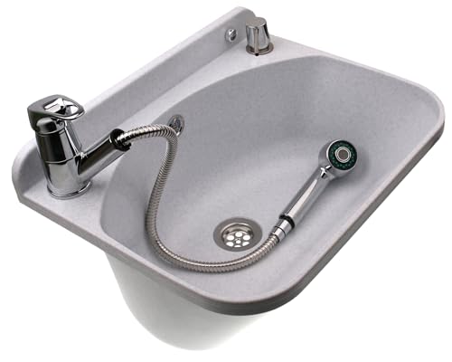 ADGO Ausgussbecken Household Sink Set Weiß+ Einziehbarer Wasserhahn und Flüssigkeitsspender mit Schrauben und Dübeln 46x36x20cm Waschbecken Garage Garten Bad Waschbecken Keller Wetterfest von ADGO