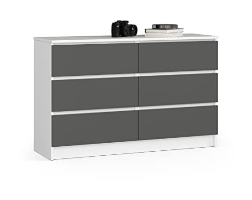 ADGO K120 Moderne Kommode mit 6 Schubladen L 120 x B 40 x H 77 cm Universal für Flur Wohnzimmer Lobby Mattes Finish (Versand in 2 Paketen) (Weiß/Grau) von ADGO