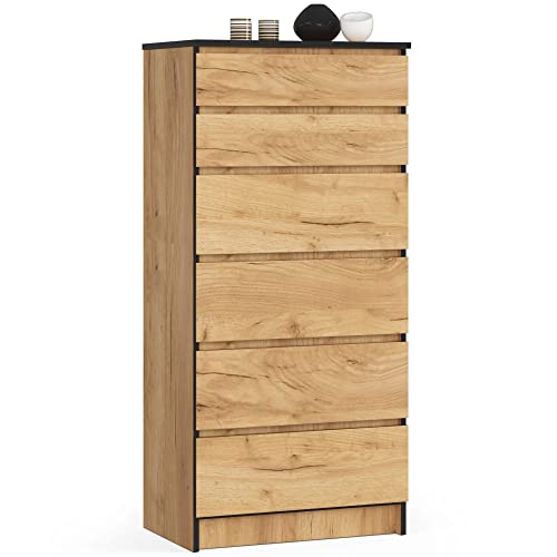 ADGO K60 Lounge Kommode 60x130x40 cm 6 Schubladen Funktions-Stehschrank mit Schubladen Modern Eiche Craft (Lieferung in 2 Packungen) von ADGO