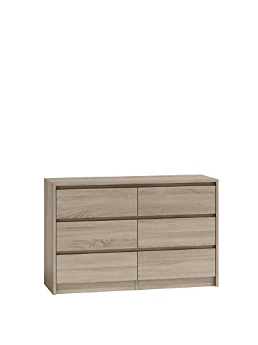 ADGO Karo K120 Kommode mit 6 Schubladen 120x75x40cm, Klassischer Schrank mit Regalen für Schlafzimmer, Flur, Wohnzimmer, Kinderzimmer, Tief Freistehend Platzsparend (Versand in 2 Packs) (Sonoma Eiche) von ADGO