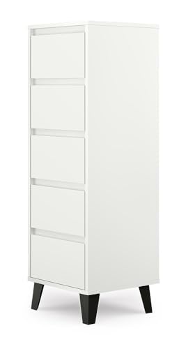 ADGO - Kommode mit Schubladen - Sideboard Wohnzimmer Scandi - 40cm breit, 120,5cm hoch - für Schlafzimmer, Kinderzimmer, Jugendzimmer, Flur - Geräumige 5 Schubladen - Weiß von ADGO