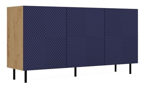 ADGO - Kommode mit Türen - Sideboard Wohnzimmer Kama 3D - 150cm breit, 78cm hoch - für Schlafzimmer, Kinderzimmer, Jugendzimmer, Flur - 6 geräumige Einlegeböden - Farbe Artisan/Dunkelblau ADGO - Kommode mit Türen - Sideboard Wohnzimmer Kama 3D - 150cm breit, 78cm hoch - für Schlafzimmer, Kinderzimmer, Jugendzimmer, Flur - 6 geräumige Einlegeböden - Farbe Artisan/Dunkelblau von ADGO