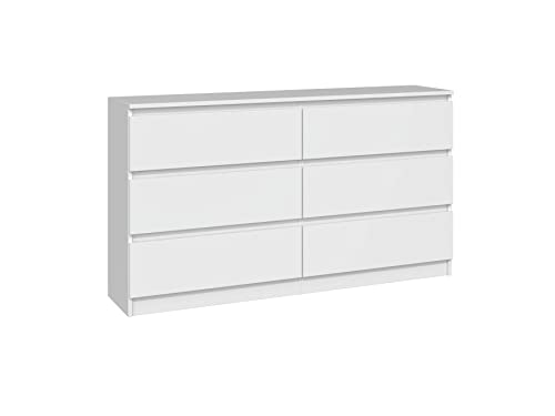 ADGO M6-140 MALWA Moderne Kommode mit 6 Schubladen L 138 x B 40 x H 77 cm Schlafzimmer Wohnzimmer Halle (Versand in 2 Paketen) (White Matt) von ADGO
