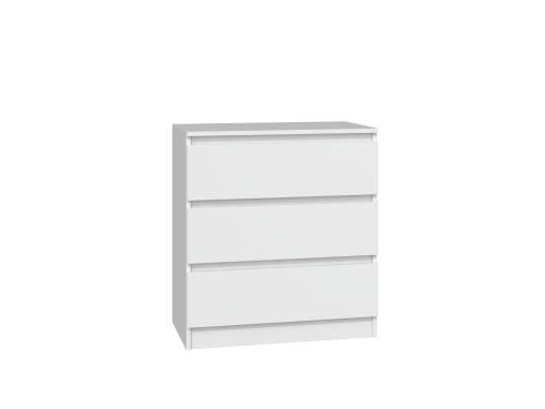 ADGO Malwa M3 Kommode mit 3 Schubladen 40x70x75cm, Schrank für Kleidung, Möbel für Wohnzimmer, Kleiderschrank, Klassischer Schrank mit Regalen, Tief Freistehend Platzsparend (Weiß) von ADGO