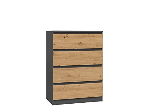 ADGO Malwa M4 Moderne Kommode mit 4 Schubladen 40 cm x 70 cm x 97 cm Laminierte Spanplatte/PVC/Rollenkufen Verpackung und Funktionalität Anthrazit/Eiche Artisan Chest(Versand in 2 Paketen) von ADGO