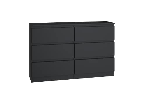 ADGO Malwa M6 120 Kommode mit 6 Schubladen 120x30x77cm, Schrank für Kleidung, Kleiderschrank, Klassischer Schrank mit Regalen, Tief Freistehend Platzsparend(Versand in 2 Paketen)(Schwarz) von ADGO