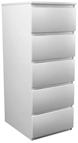 ADGO Malwa W5 Kommode mit 5 Schubladen 45x40x111cm, Schrank für Kleidung, Möbel für Wohnzimmer, Kleiderschrank, Klassischer Schrank mit Regalen (Weiß)(Versand in 2 Paketen) von ADGO