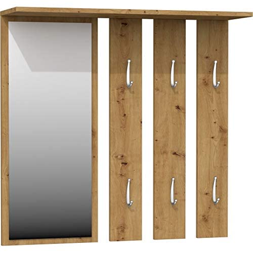 ADGO Opal 2in1 Garderobe set flur Artisan, Flurgarderobe set modern Ankleidezimmer, 6 Kleiderhaken und Ablage, Hallway furniture, Garderobenpaneel, Wandspiegiel, Wandgarderobe (Spiegel + Kleiderbügel) von ADGO