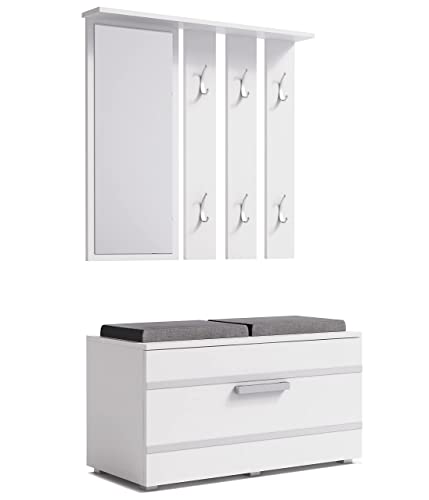 ADGO Opal 3in1 Flur Set Flurmöbel-Set, Kleiderschränke, Spiegel und Kleiderbügel und Schuhschrank, Flurgarderoben, Kompaktgarderobe für Ihren(Flur-Set, WeiÃŸ) (Versand in 2 Packungen) von ADGO