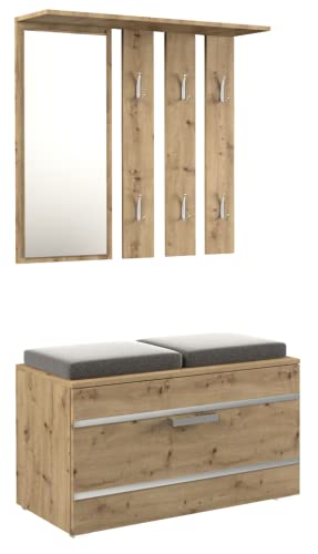 ADGO Opal 3in1 Flurmöbel-Set, Kleiderschränke, Spiegel und Kleiderbügel und Schuhschrank, Kompaktgarderobe für Ihren Eingangsbereich (Flur-Set, Artisan Eiche)(Versand in 2 Packungen) von ADGO