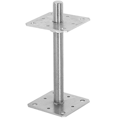 ADGO Pfostenträger Höhenverstellbar 80 mm x 80 mm x 250 mm Gewinde M24 mm Einschlagbodenhülse Verzinkt Stützenschuh Pfostenträger Zum Aufschrauben Betonfuß Regulierbar Stützpfosten Edelstahl von ADGO