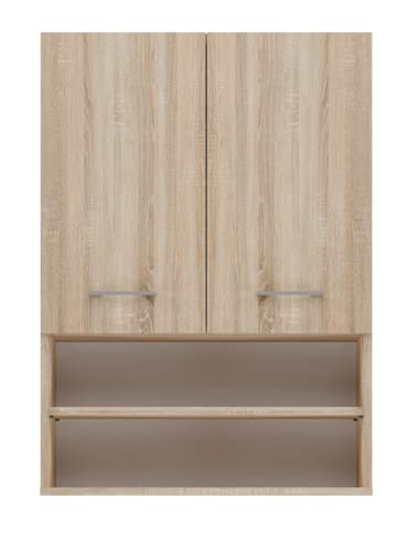 ADGO Pola Mini DK Waschmaschinen-Hängeschrank 64x90x30 cm Washing Machine Shelf Sonoma Badezimmerregal Regal über Waschmaschine Zwei Türen 2 geschlossene Einlegeböden 2 offene Einlegeböden von ADGO