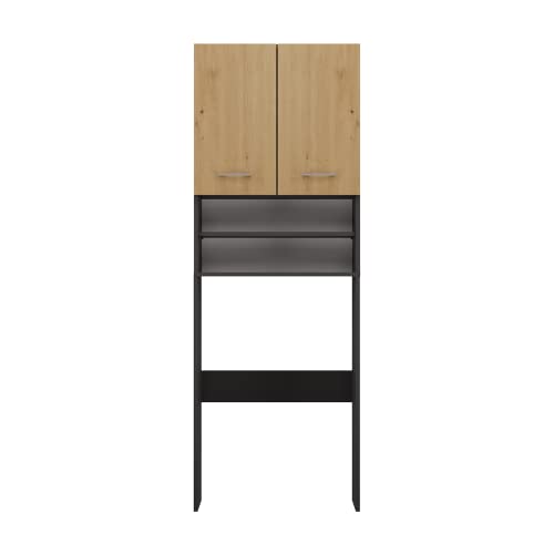 ADGO Pola Schrank für eine Waschmaschine, EIN Badezimmer, Waschmaschinenüberbau, Badezimmerschrank, Waschmaschinenschrank, Badschrank Hochschrank (Anthrazit/Artisan), 64x180x30 cm, POLA DK ANT/ART von ADGO