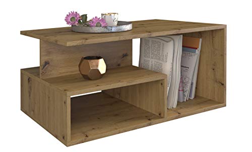ADGO Prima Couchtisch 90x51x43cm Modern Rechteckig Kleiner Niedriger Beistelltisch für Wohnzimmer, Tisch mit Regalen und Stauraum, Geometrische Kaffeetisch Sofatisch Wohnzimmertisch (Artisan Eiche) von ADGO