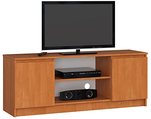 ADGO RTV K140 2D 1P CLP TV-Ständer mit 2 Schränken und 2 Regalen 140x55x40 cm, TV-Lowboard, Lowboard für Fernseher, Fernsehschrank, Fernsehtisch, Stehend TV-Regal (Versand in 2 Packungen) (Erle) von ADGO