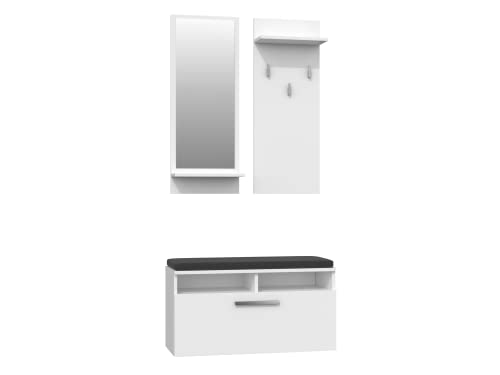 ADGO Riva 3in1 Flur Set Flurmöbel-Set, Kleiderschränke, Spiegel und Kleiderbügel und Schuhschrank, Flurgarderoben, Kompaktgarderobe für Ihren Eingangsbereich (Flur-Set, WeiÃŸ) (Versand in 2 Packungen) von ADGO