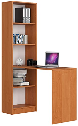 ADGO Smart CLP Schreibtisch mit Regal mit 5 Regalen 125x180x50 cm, Set Computertisch + Bücherregal 2in1, Modularer, Schreibtischset mit Stauraum, Platzsparender (Versand in 2 Paketen) (Erle) von ADGO