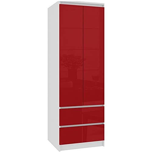 ADGO Star Hoher Kleiderschrank 180x60x51cm, 2 Türen und 2 Schubladen Schubkästen, Schlafzimmerschrank, Garderobenschrank, Vielseitiger Mehrzweckschrank (Versand in 2 Packungen) (Roter Glanz) von ADGO