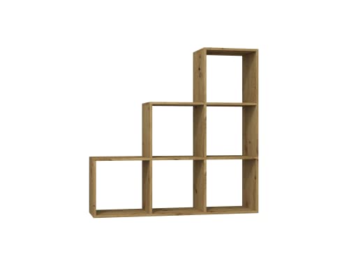 ADGO Step Bücherregal Rack, Cube Rack, Würfelregal, Regal für Wohnzimmer, Schlafzimmer Büro, Treppenregal, 6 Fachböden, Leiterregal, Raumteiler, Aufbewahrungsregal, Wandregal, Treppe (Artisan Eiche) von ADGO