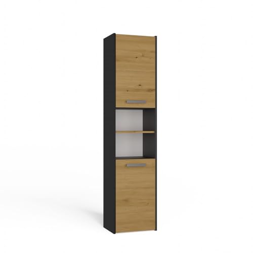 ADGO - Badezimmerschrank, Badezimmerregal Sara S40, Badezimmermöbel, Aufbewahrungsschrank, Bad Hochschrank - Moderne Minimalistische Griffe, 30x40x170 cm - Anthrazit/Artisan ADGO - Badezimmerschrank, Badezimmerregal Sara S40, Badezimmermöbel, Aufbewahrungsschrank, Bad Hochschrank - Moderne Minimalistische Griffe, 30x40x170 cm - Anthrazit/Artisan von ADGO